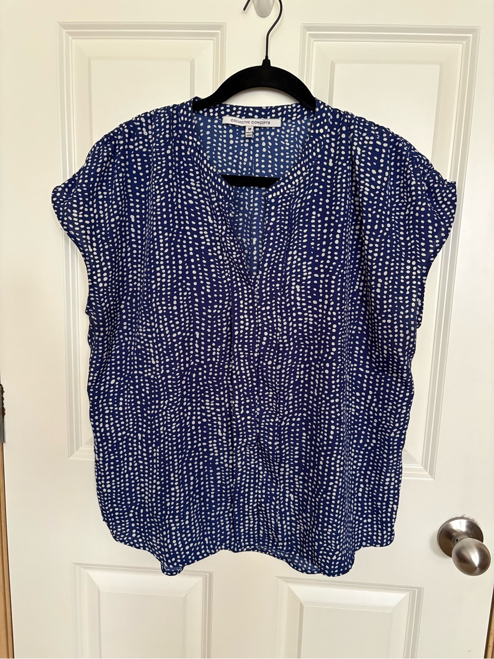 Collective Concepts Blue Dot Split-Neck Blouse